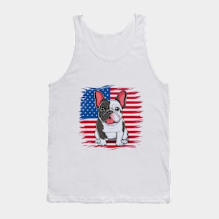 A cartoon French bulldog with American flag(2) Tank Top